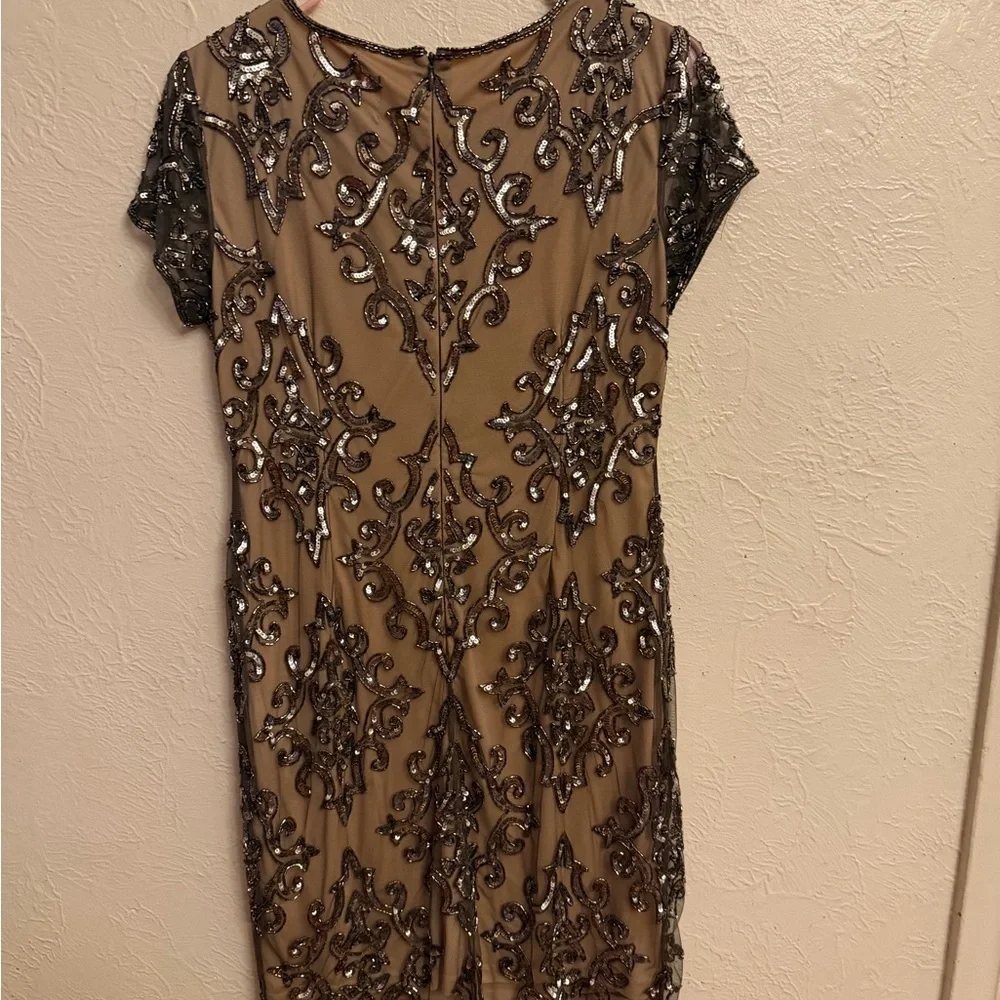 Adrianna Papell Black and Tan Sequin Mini Dress